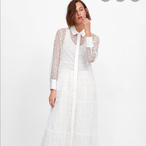 zara white sheer polka dot dress